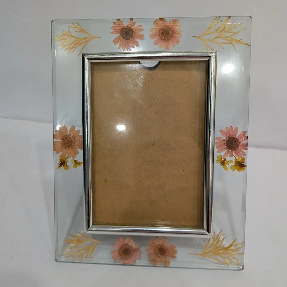 Vintage Real Pressed Flower Glass Picture Frame Cottagecore Botanical 4x6